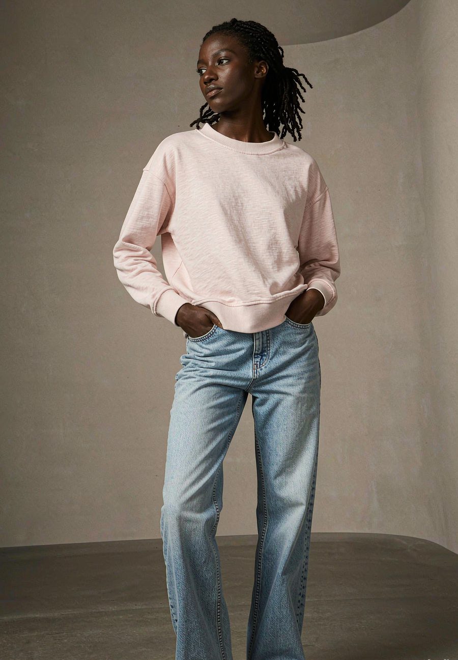 "Soft Era" Terry Crewneck in Pale Pink - Pale Pink